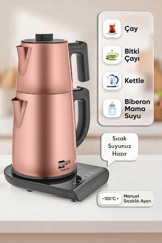 Teadem Vox Konuşan Dokunmatik Çay Makinesi Mama Suyu Hazırlama 1850w 1.7l Kettle 1.2l Demlik Rose