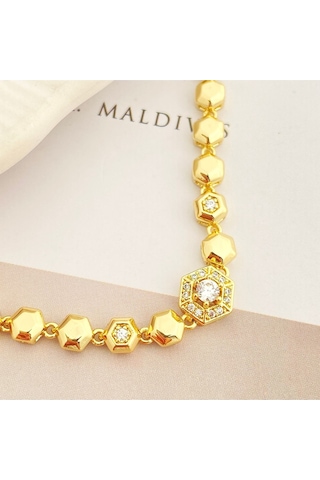 Petek Bileklik Altıgen Suyolu Kadın Bileklik Kararmaz Xuping Vip Seri 14 Ayar 19cm Gold