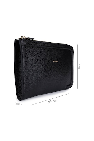 Tamer Tanca Unisex Hakiki Deri Siyah Floter El Çantası 1012 2029 Cnt Sk25-26 Sıyah Fltr Siyah