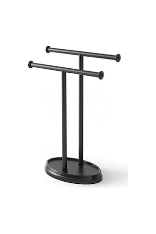 Umbra Palm Lavabo İçin Havlu Askısı, Serbest Duran Havlu Askısı, İki Kollu Metal Takı Koyma Yeri İle, Siyah, Standart Boyut 4 Renk