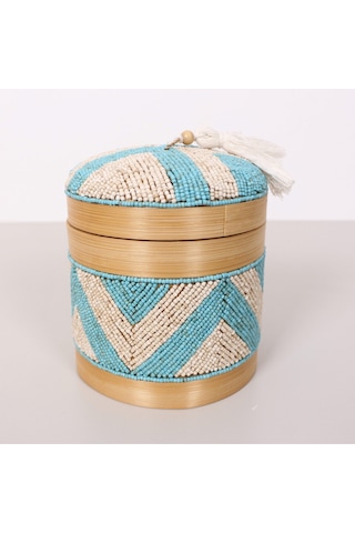 Bali Boncuklu Bambu Saklama Kutusu M 15x17 Cm
