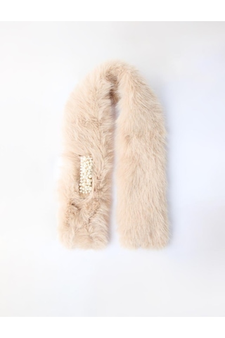 Jimmy Key Bej İnci Detaylı Peluş Atkı 5ww315535130