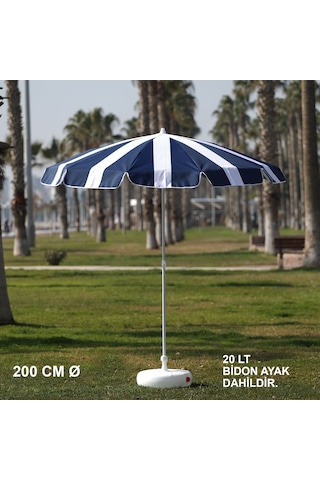 Lacivert - Beyaz Plaj Şemsiyesi 200 Cm Ø Bidon Ayak Dahil