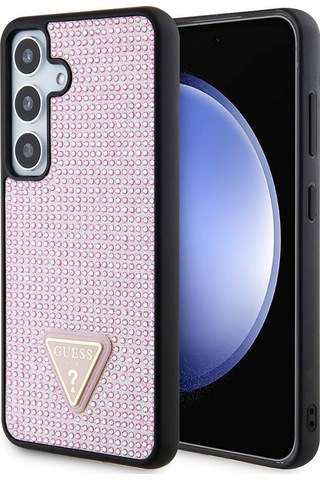 Galaxy S24 Uyumlu Kılıf Guess Lisanslı Taşlı Arka Yüzey Üçgen Logolu Kapak Siyah