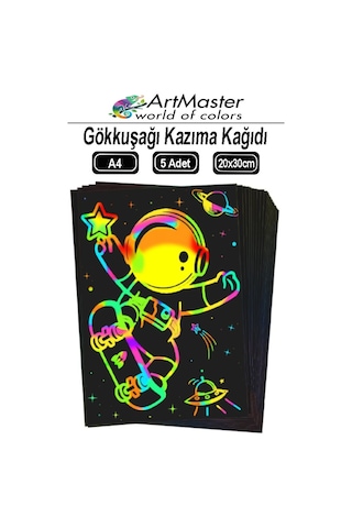 Gökkuşağı Kazıma Kağıdı Sihirli A4 5 Yaprak 1 Paket 20x30 Cm Sihirli Kazıma Kağıt Siyah Rainbow Paper Resim