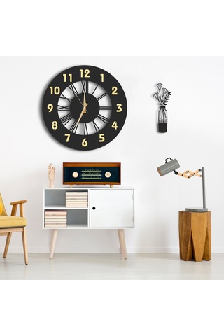 50X50 Dekoratif Gold Duvar Saati + Tablo 35 Cm Hediye (506352910) Siyah