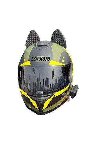 Motosiklet Kask Kedi Kulağı Siyah Büyük Boy