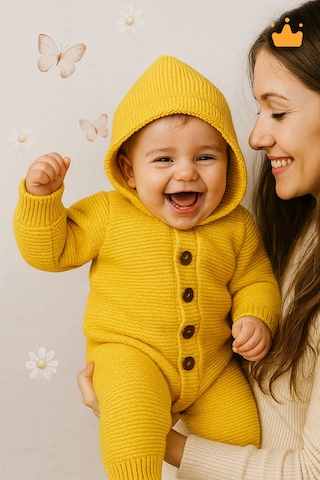 Babyhola Triko İçi Velsoft Kışlık Kalın Kız Erkek Bebek Tulum Gül Kurusu 2809 Hardal