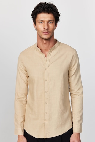 Tudors Slim Fit Dar Kalıp Uzun Kol Hakim Yaka Pamuklu Keten Efekt Bej Gömlek-28836-bej Bej
