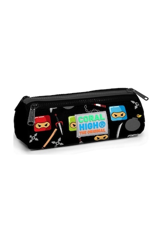 Siyah Ninja Desenli Üç Bölmeli Erkek Çocuk Kalemkutu 22 X 7 X 7-Erkek-Siyah