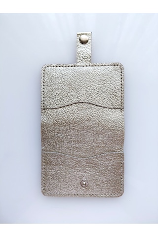 Luna Luster Deri 6 Bölmeli Parlak Gold Baskı Minimalist Krem Kartlık & Cüzdan Drc74