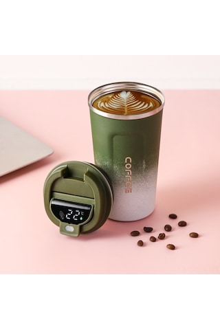 Didadodo Akıllı Sıcaklık Göstergeli Çift Cidarlı Yeşil Paslanmaz Çelik Termos - 510ml Sızdırmaz Seyahat Bardağı Yeşil