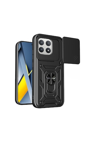 Xiaomi Poco F8 Pro Kılıf Magnetik Standlı Kamera Korumalı Zore Sürgülü Vega Kapak Siyah