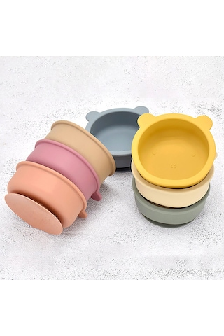 Qingmipy Bebekler İçin Pratik Silikon Yapışkan Tabak Ve Kaşık Seti - Taşınabilir Çocuk Yemek Kabı Çok Renk Seçeneği