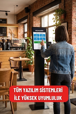 27 İnç Fhd Dokunmatik Ayaklı Self Servis Ödeme Ve Sipariş Kiosku Android 11