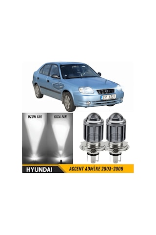 Hyundai Accent Admire 2003-2006 Uyumlu Mercekli Far Ampulü Led Xenon Beyaz Renk Far Şimşek Etkili Csp Led Lamba Uzun Kısa 2 Adet Takım