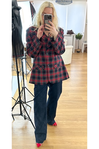 Modaonna Ekose Desen Kırmızı Blazer Ceket Kırmızı
