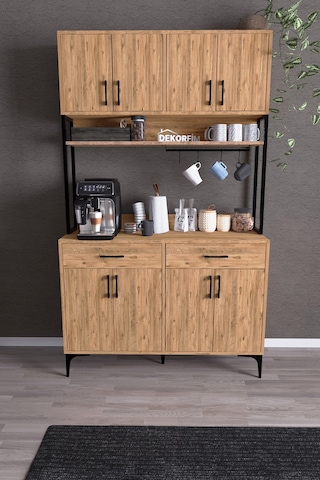 Df14104 Kahve Köşesi Mutfak Dolabı Coffee Bar Standı Raflı Kapaklı Çekmeceli Çok Amaçlı Konsol Atlantik Çam Beyaz