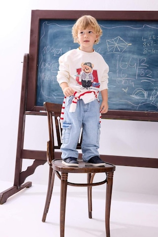 Defacto %100 Pamuk Oversıze Bisiklet Yaka Ayıcık Baskılı Sweatshirt Kumaşı Sweatshirt Erkek Bebek H9785a526auer118 Ekru-er118