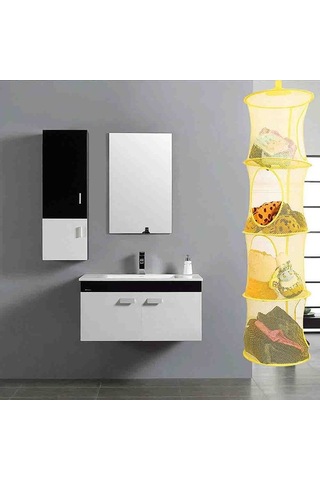 Pazly 3-4 Katlı File Askılı Saklama Sepeti - Sarı/mavi Renkli, Organize Depolama, Alan Tasarrufu