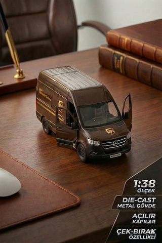 Kinsmart Mercedes Benz Sprinter Ups Kargo Aracı Metal Model Araba Çek Bırak 12 Cm
