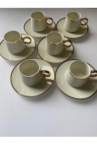 Tr-2425 Porselen Kahve Takımı Beyaz - Gold