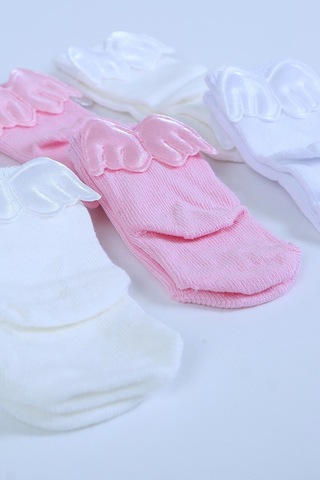 Pamuklu 6'lı Yenidoğan Melek Kanatlı Bebek Çorap Pembe