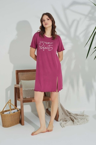 Guava Kadın Bisiklet Yaka Viskon Yırtmaç Detaylı Mini Gecelik Elbise - Homewear Fuşya