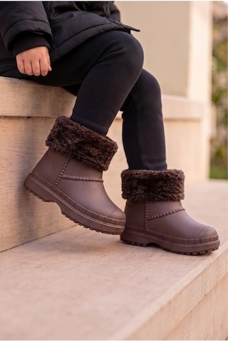 Çocuk Unisex İçi Kürklü Yağmur Çizmesi Kahverengi Çocuk Unisex İçi Kürklü Yağmur Çizmesi Kahverengi