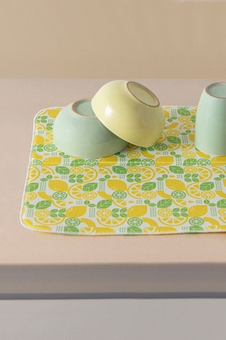 Bulaşık Kurutma Örtüsü, Bulaşıklık, Tezgah Üstü Bulaşık Matı, Süper Emici Mutfak Matı, Limon Desenli Çok Renkli