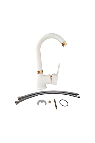 Beyaz Altın Lüks Lavabo Bataryası Delta Beyaz Gold Lavabo Musluk Gold