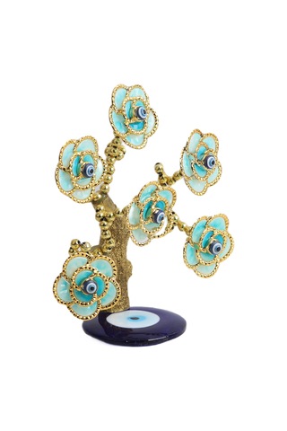 Feng Shui Nazar Boncuğu Çiçeği Hayat Ağacı Biblo Servet Çakra Şans Ağacı Mavi Göz Gül Ağacı 15 Cm. 44630224