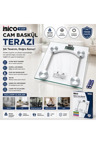 Dijital - Pilli Kare Banyo Baskül Terazi Tartı Lcd Ekran 180kg/0.1g 30x30cm İ11-025 5580