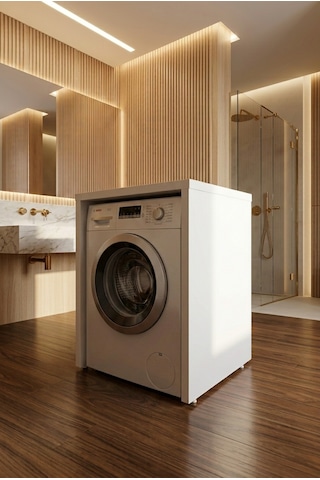 Maya Çamaşır Makinesi Dolabı 36 Mm Kalınlaştırmalı Mdf Çok Amaçlı Banyo Dolabı Beyaz