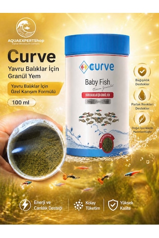 Curve Yavru Balıklar Için Granül Yem - 100 Ml - Özel Karışım Formüllü - Omega 3 - Vitamin C - Protein Içerikli Balık Yemi