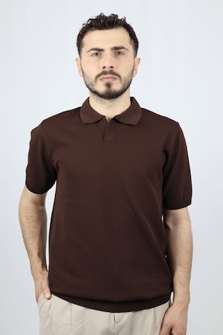 Ventov Polo V Yaka Pirinç Örgü Erkek Triko Vtr2603 Kahverengi
