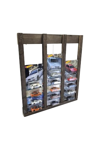Premium Kart Sergileme Standı, Kartonet Doğal Ahşap Sergileme Vitrini, Oyuncak Araba Rafı-ceviz Çok Renkli