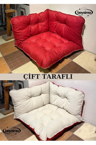 Yer Minderi Çift Taraflı Köşe Minder Renkli Minder Kırmızı