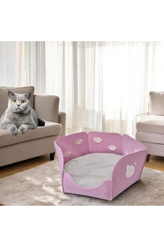 Kedi Yatağı Yuvası Evi Minderli Taşınabilir 3 Mm Keçe Altıgen Tasarım Yuva+minder Pembe