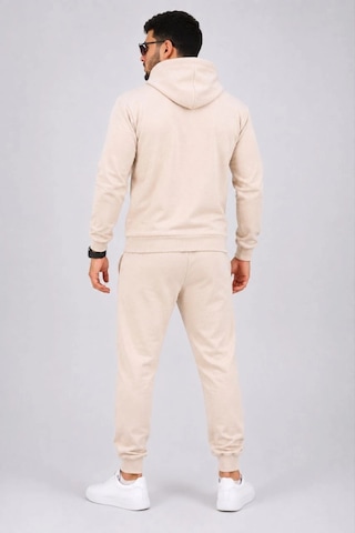 Moda Erkek İki İplik Kapüşonlu Kanguru Cepli Sweatshirt Jogger Pantolon Alt Üst Eşofman Takımı -bej Çok Renkli