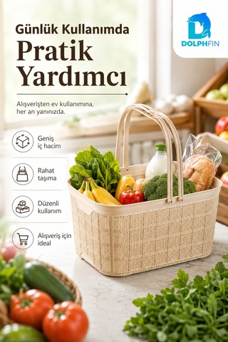 Jute Alışveriş Sepeti 26 L Çok Amaçlı Saklama Taşıma Sepeti Çamaşır Oyuncak Düzenleyici Bej