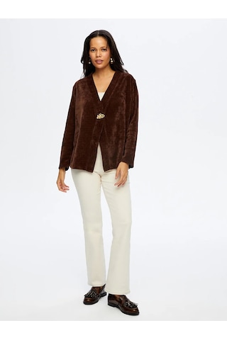 Faik Sönmez Metal Aksesuar Detaylı Şönil Kadın Hırka W26hrk004 Kahve