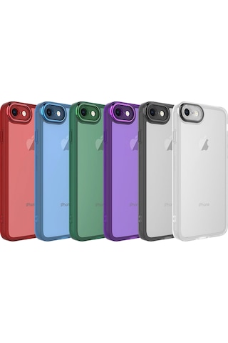 Apple Uyumlu iPhone Se 2020 Kılıf Metal Kamera Korumalı Transparan Renkli Kapak