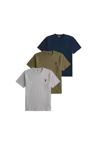 Genius Store Erkek Siyah Tişört %100 Pamuk Süprem Basic Tişört Bisiklet Yaka Nakışlı T-shirt Erkek-3lü Gri-haki-lacivert