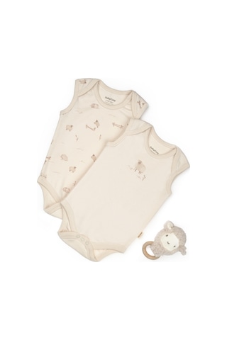Bebek 2li Askılı Zıbın Body %100 Organik Pamuk - Bebek Ve Yenidoğan Serisi - Csy8175 Ekru
