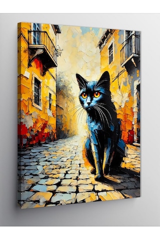 Kanvas Tablo Sokak Ve Siyah Kedi 50cmx70cm