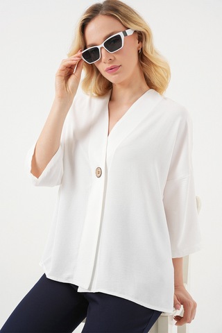 Bigdart Kadın Kısa Kol Oversize Kimono 5969 - Beyaz