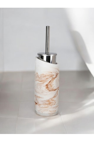 2 Parça Mermer Bej Desenli Beton Tuvalet Fırçası Metal Wc Fırçalığı,dekorasyon,aksesuar Bej