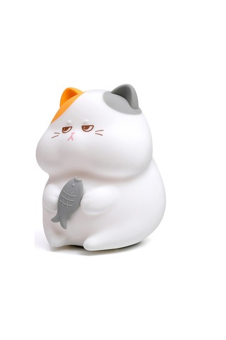 Yaratıcı Açgözlü Kedi Görseli Başucu Gece Lambası 035-1 Beyaz