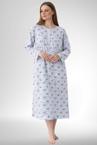 Mecit Pijama Mecit 6312 Mavi Kadın Büyük Beden Sabahlıklı Gecelik Takım Mavi